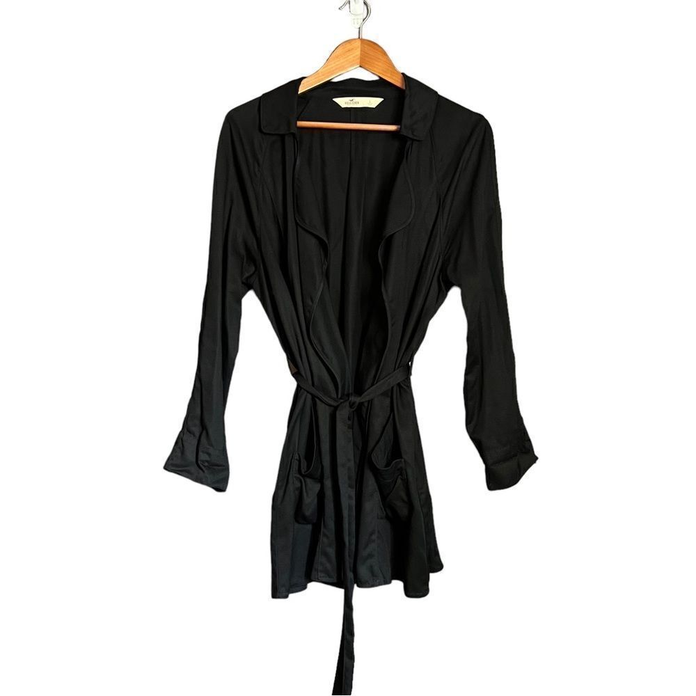 Hollister‎ black drape belted coat. Size large